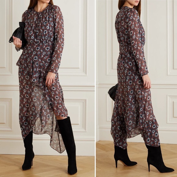Veronica Beard Dresses & Skirts - Veronica Beard Sazan Runway Asymmetric Ruffled Silk Chiffon Midi Dress Size 6